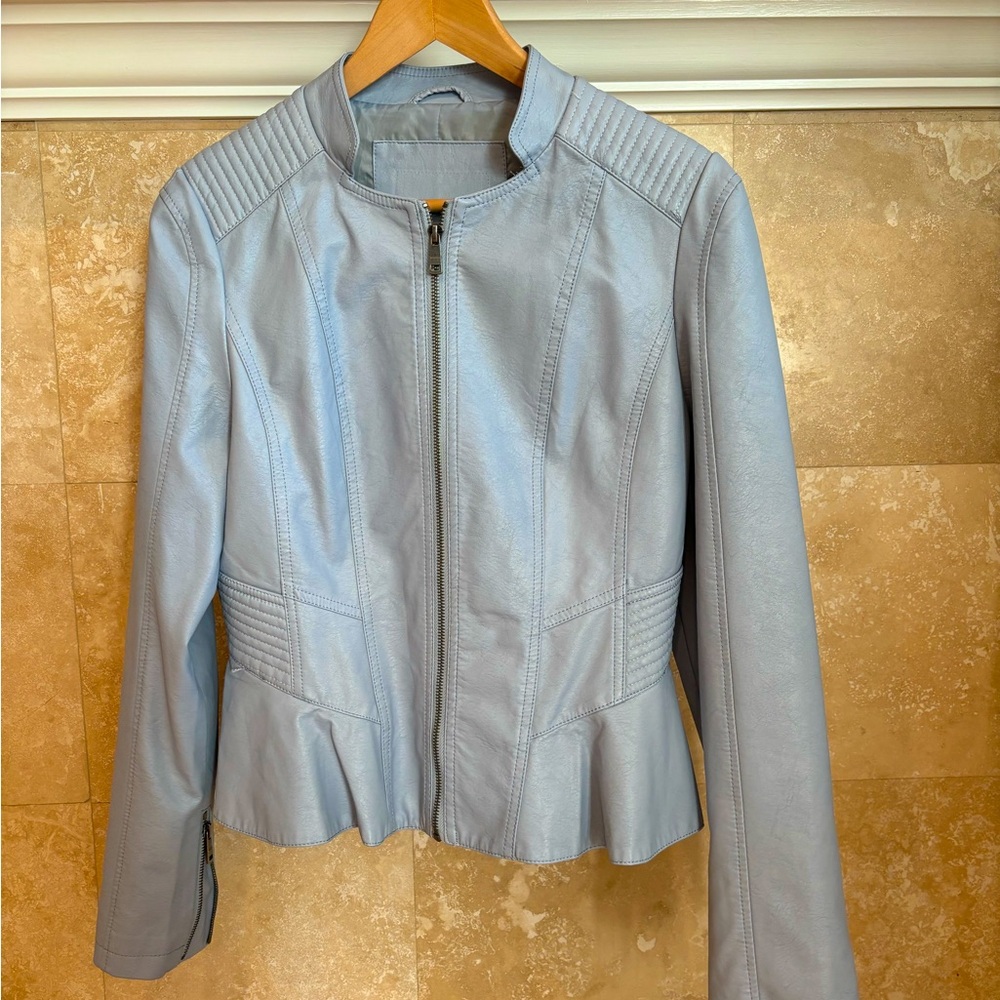 Brand New Gorgeous Pale Blue Leather Jacket to Complete that Special Outfit